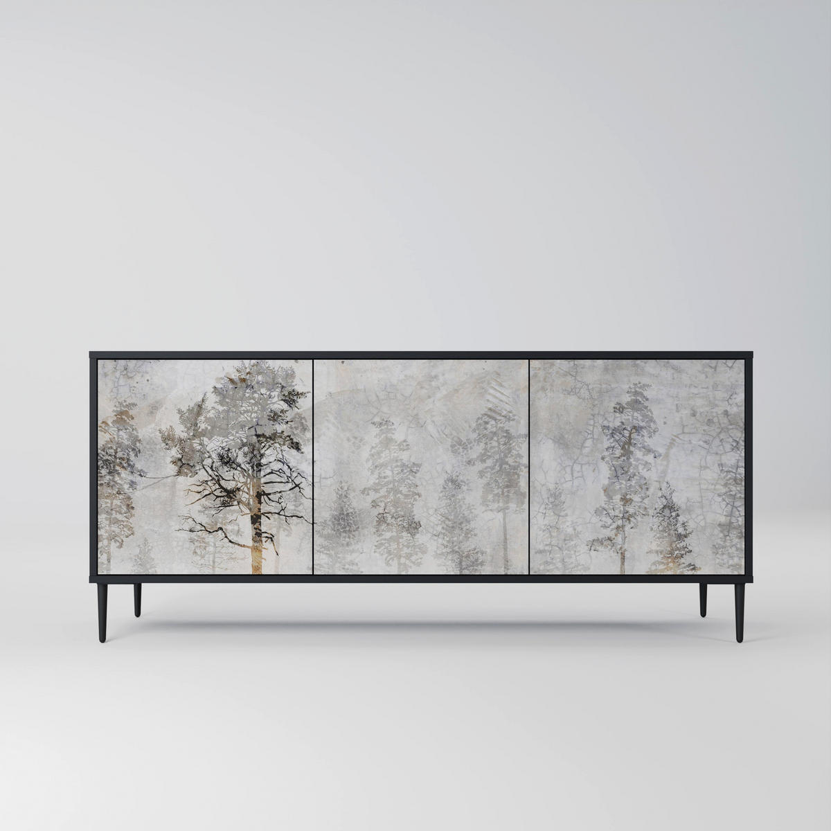 SIDEBOARD FADE IN THE TREES, Eicheneffekt, 164,5x42x77,5 cm, 3 Türen - Eichefarben/Buchefarben, Holzwerkstoff/Buchenholz (164.5/77.5/42cm) - SpaceRebels