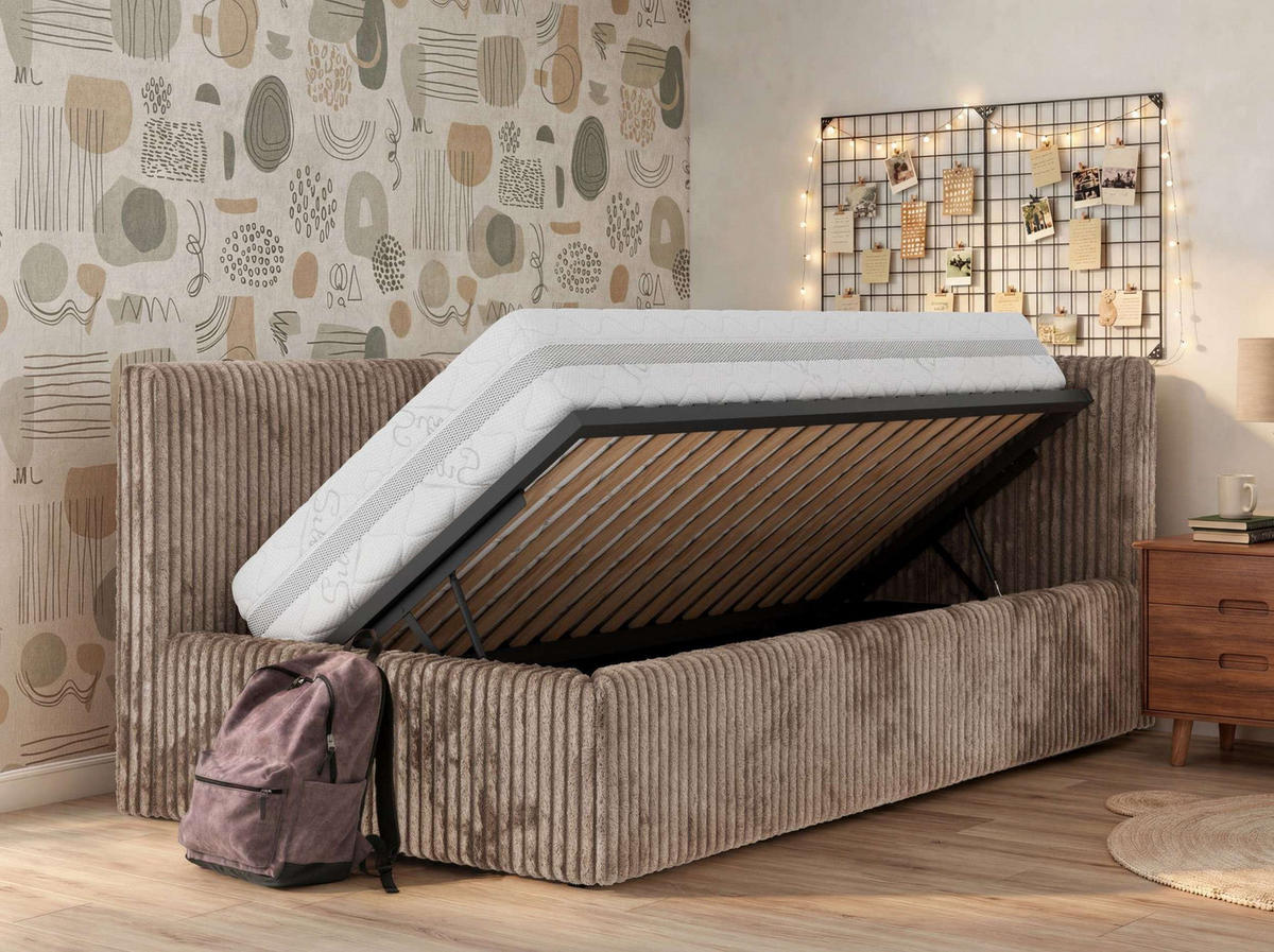 POLSTERBETT TILVO 90/200 - Braun Cord - Ohne Matratze - Rechts - Braun, Textil (200/90cm) - MKS