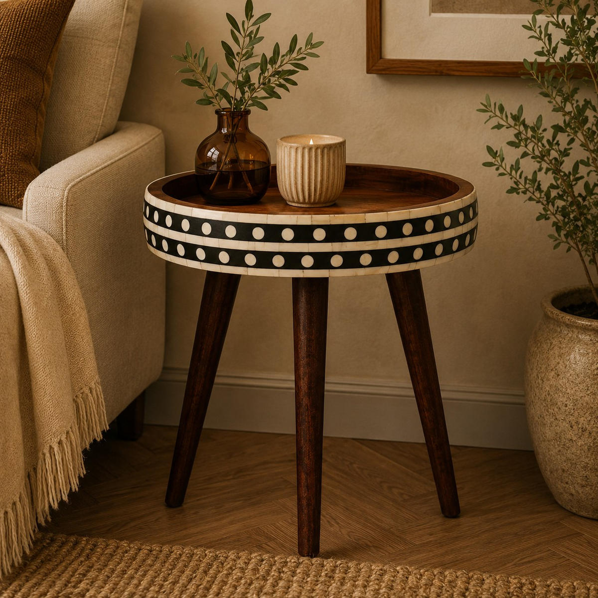 MAJHNA STRANSKA MIZICA z vzorcem v zaključku Honey Caramel - hnedá, drevo (40/40/40cm) - Artisan Furniture