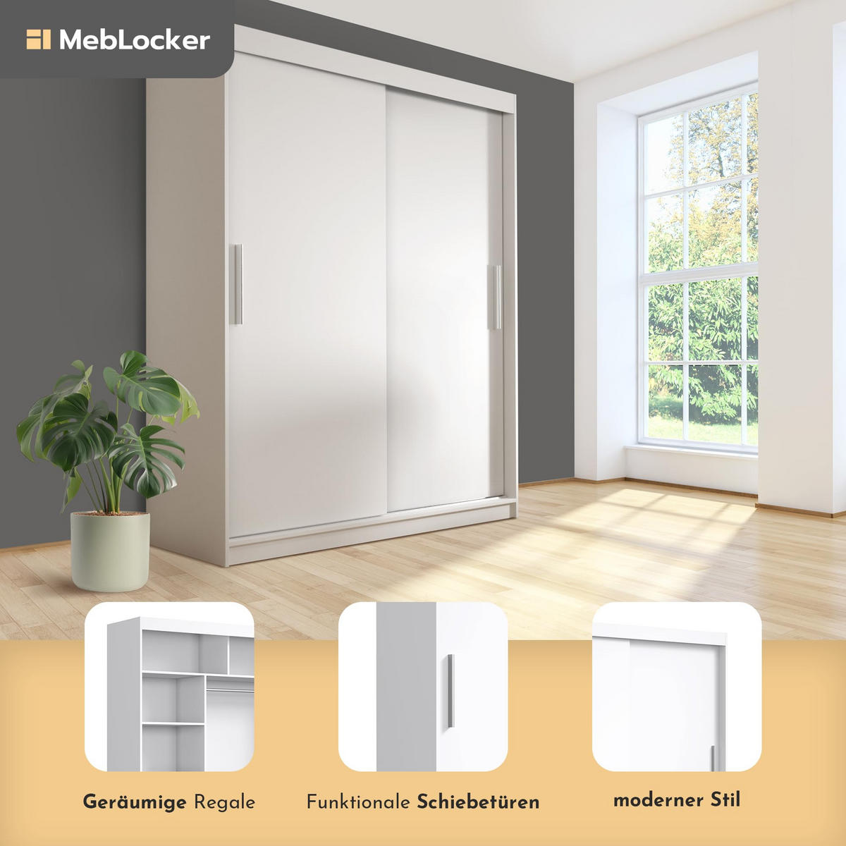 SCHIEBETÜRENSCHRANK Weiß - Weiß, Holzwerkstoff (215.5/180/59cm) - MebLocker