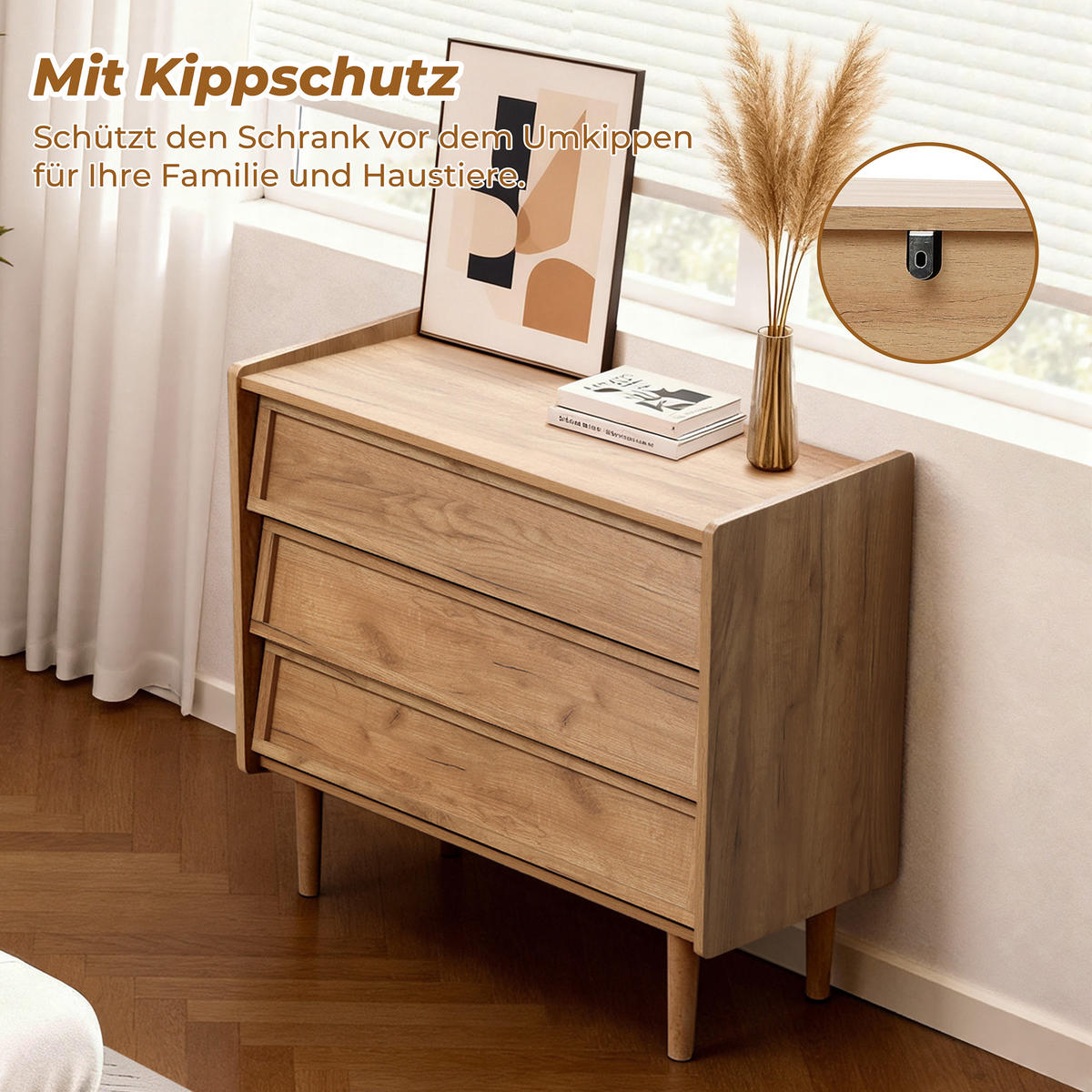 SIDEBOARD Holz mit 3 Schubladen - Braun, Holz/Holzwerkstoff (80/74/39cm) - Hometopia
