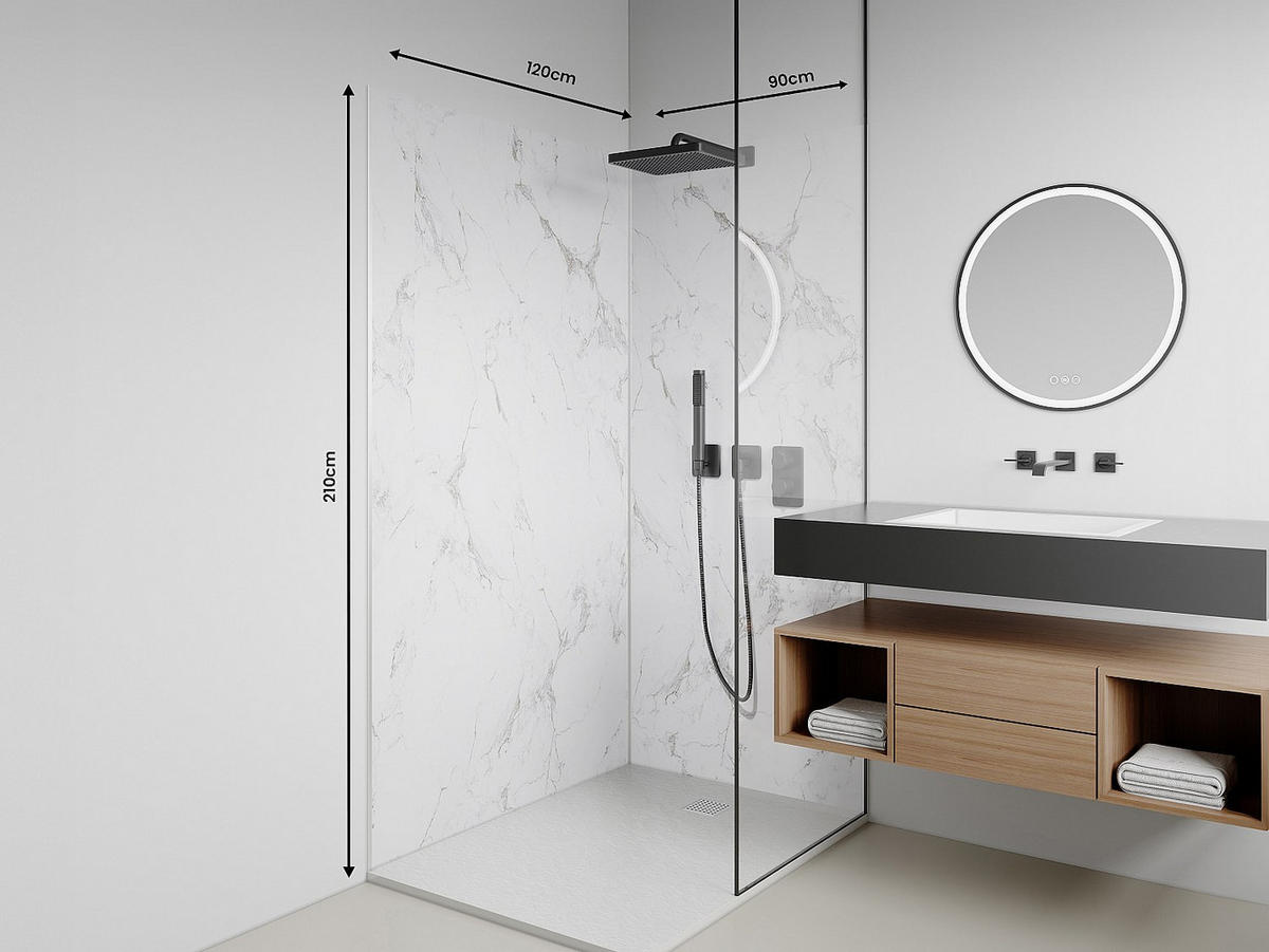 WANDPANEELE für Dusche - 120 cm x 90 cm - plastik - weiß Eneko - Weiß, Kunststoff/Metall (120/210/90cm) - Vente-Unique