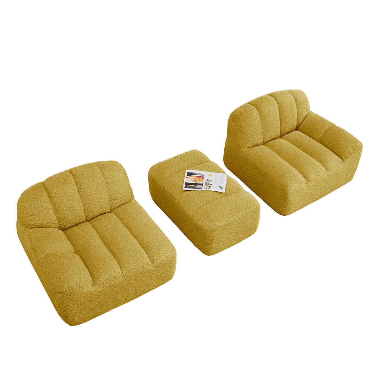 ECKSOFA 210×165×79 cm Granular Fleece rahmenlos modular mit 1 Ottoman, gelb - Gelb, Textil (165/210cm) - Luhomfu