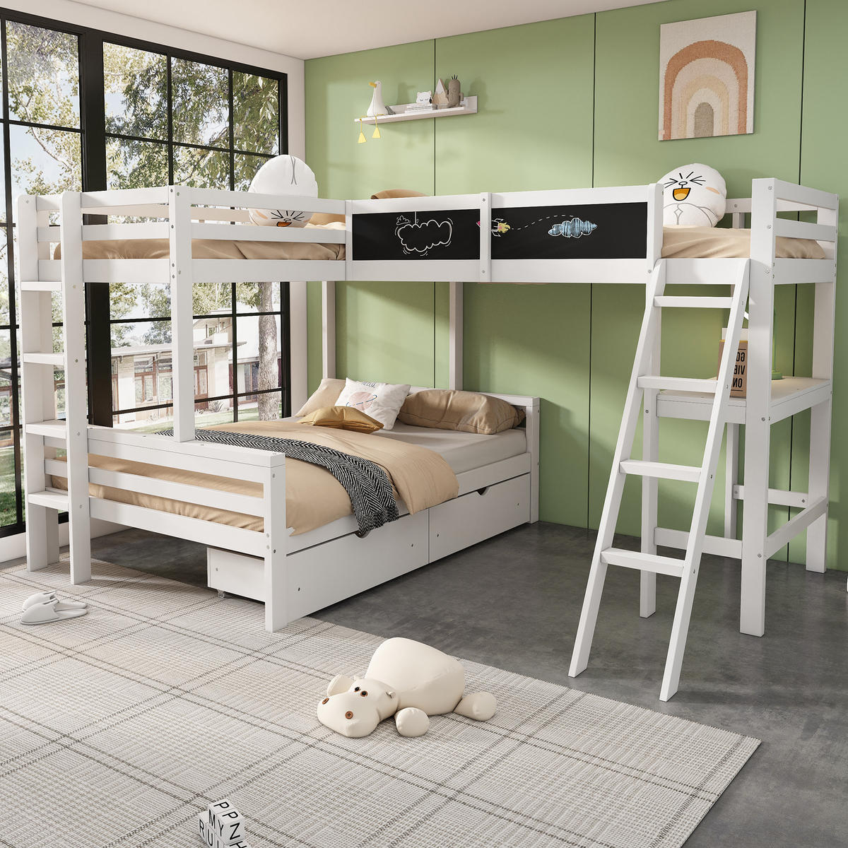 ETAGENBETT Kinder Weiß - Naturfarben, Holz (140/200cm) - ComfortXL