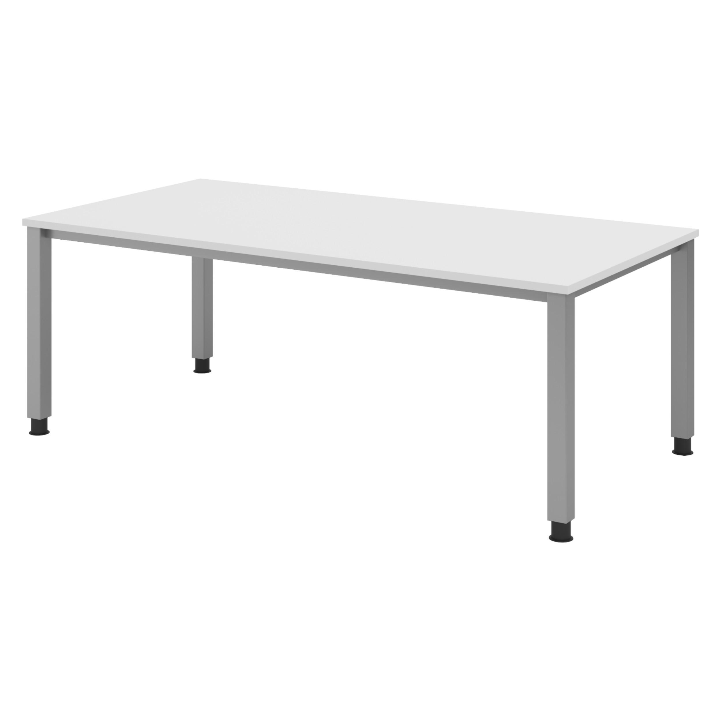 SCHREIBTISCH Serie-Q Gestell: Silber 100/200/74 cm in Weiß - Weiß, Holzwerkstoff (100/200/74cm) - bümö