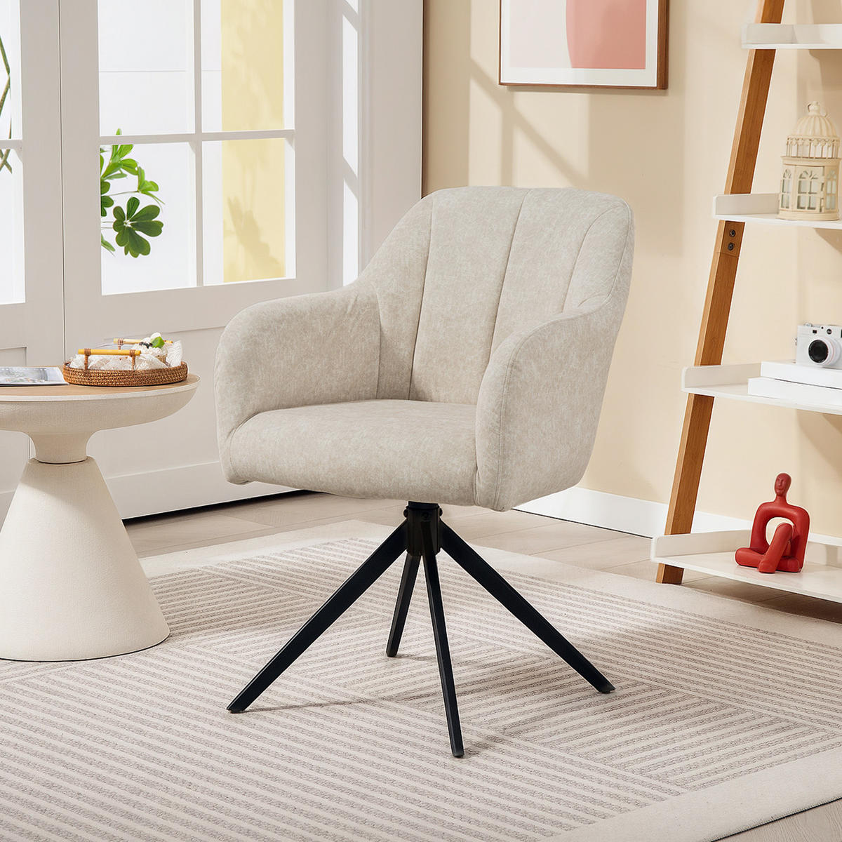 SESSEL Wohnzimmer Drehbar Loungesessel Gepolsterter Getufteter Relaxsessel Beige - Beige, Kunststoff (56/86/63cm) - HOMCOM