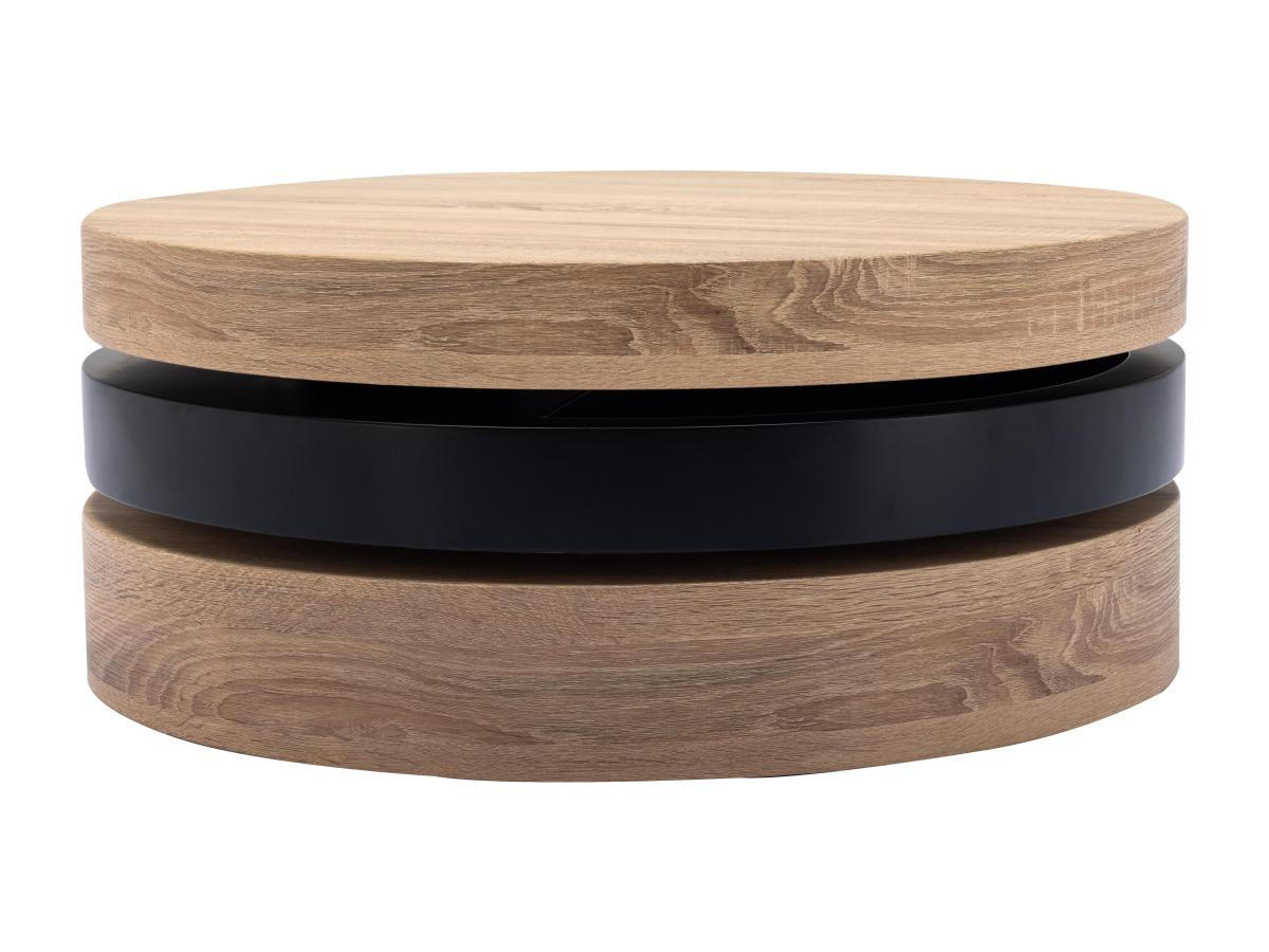 COUCHTISCH rund - drehbar - 1 Ablagefach - MDF - Schwarz & Holzfarben hell - JANITA - Schwarz, Holz (80/80/32.5cm) - Vente-Unique