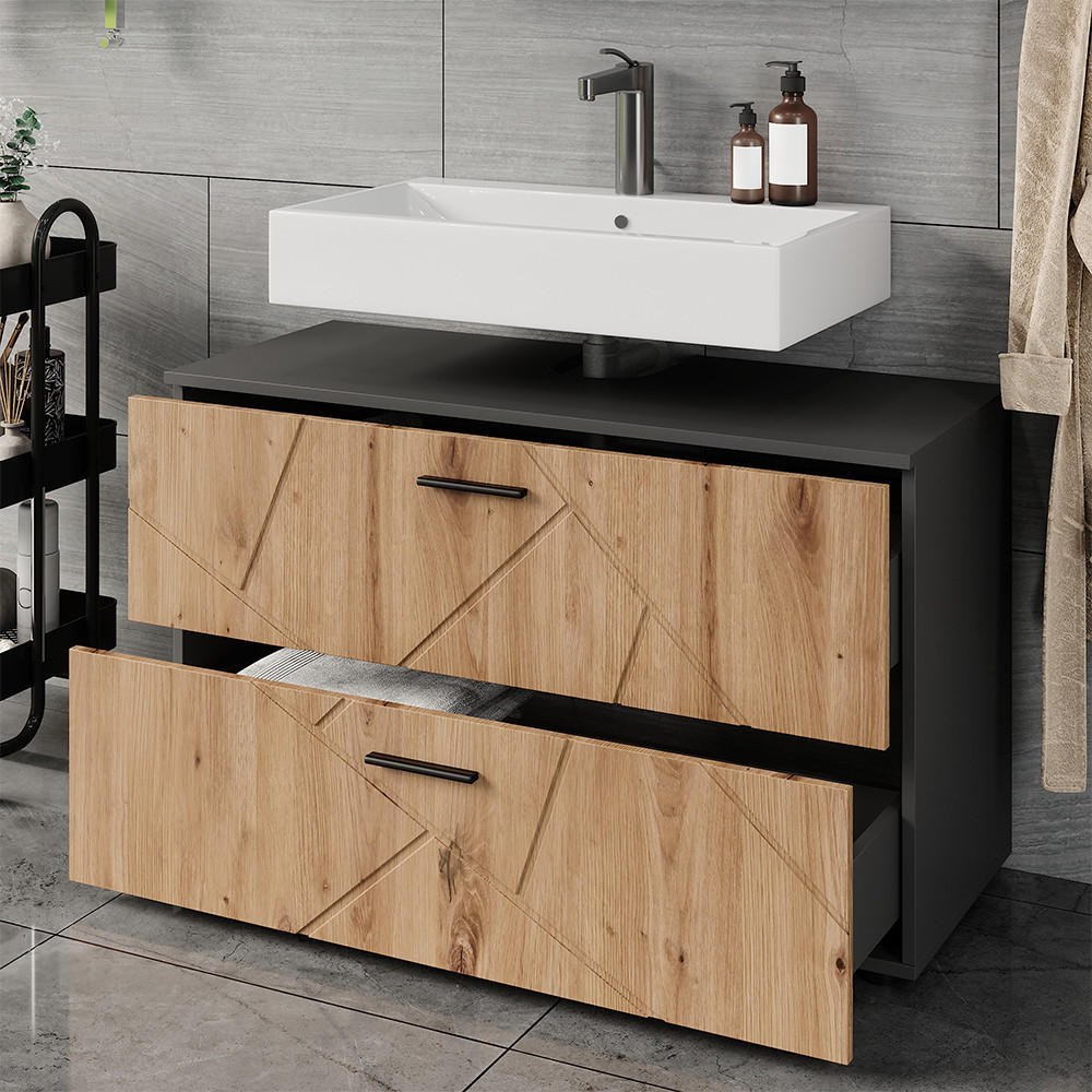 WASCHBECKENUNTERSCHRANK Irma Anthrazit/Goldkraft Eiche 100.1 x 60.6 cm mit 2 Schubladen - Anthrazit/Eiche Artisan, Holzwerkstoff (100.1/60.6/41cm) - Vicco