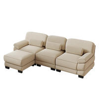 ECKSOFA L-Form 3-Sitzer mit Hocker, DE-42659, Beige - Beige, Holz (265/161cm) - ComfortXL