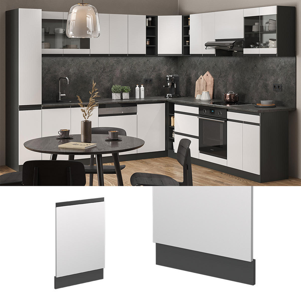 FRONTBLENDE R-Line Weiß 44.6 cm J-Shape, ohne AP - Anthrazit/Weiß, Holzwerkstoff (44.6/57.2/1.6cm) - Vicco