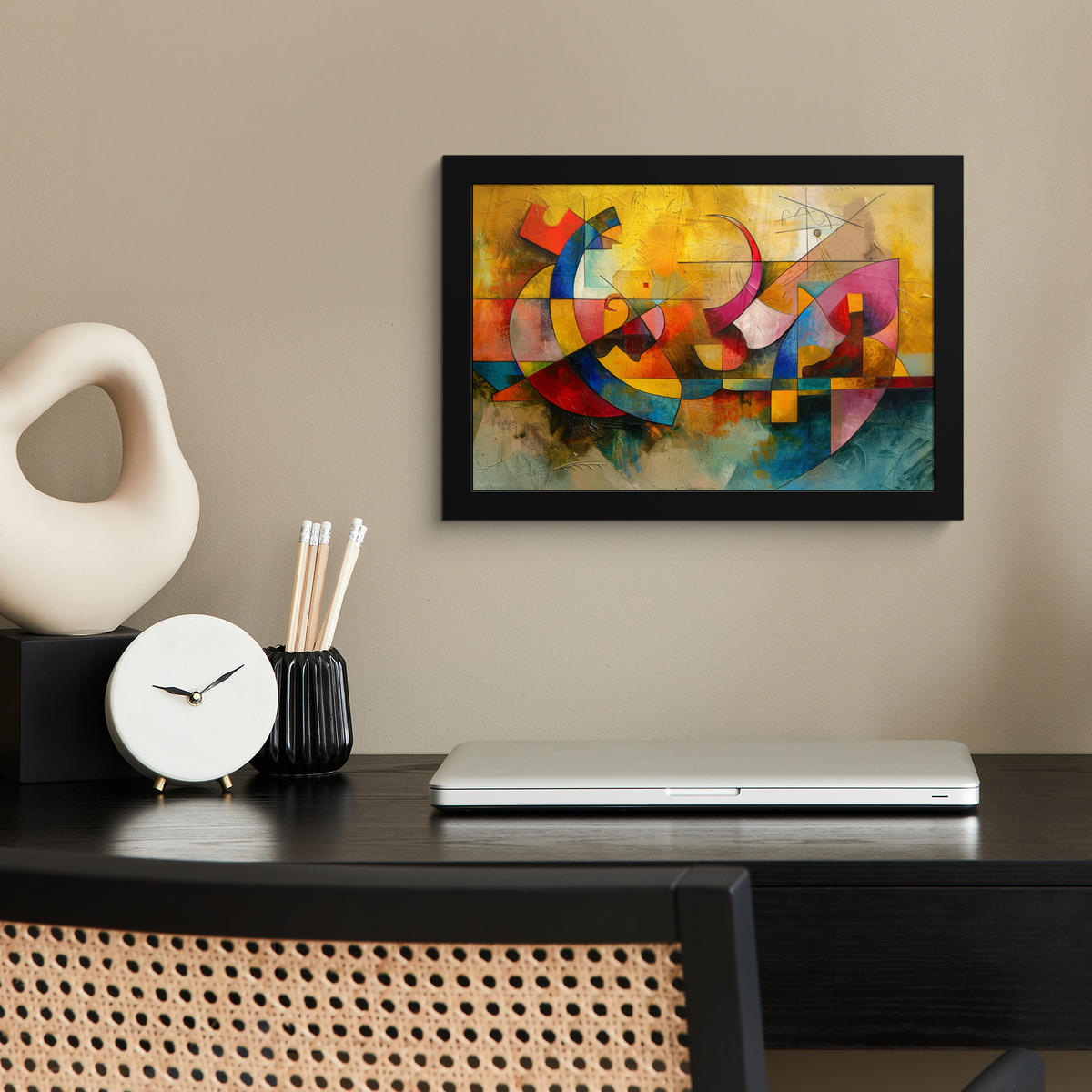 POSTER MIT RAHMEN Kunst - Abstrakt - Modern 30x20 cm - Gelb, Papier (30/20cm) - MuchoWow