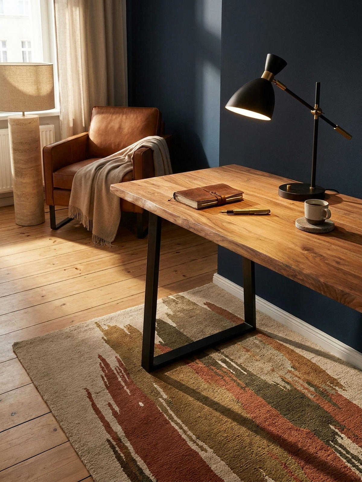 SCHREIBTISCH Massivholz Baumkante Handgefertigt Akazie TARN, Goldbraun-Schwarz 160x80x76 cm - Schwarz/Braun, Holz/Metall (80/160/76cm) - KADIMA DESIGN
