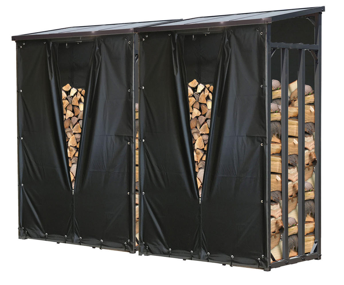 KAMINHOLZREGAL Außen 2 Stück 130x70x185 cm Metall Anthrazit mit Wetterschutz 3,2 m³ / 5 SRM - Anthrazit/Schwarz, Metall (130/185/70cm) - QUICK STAR