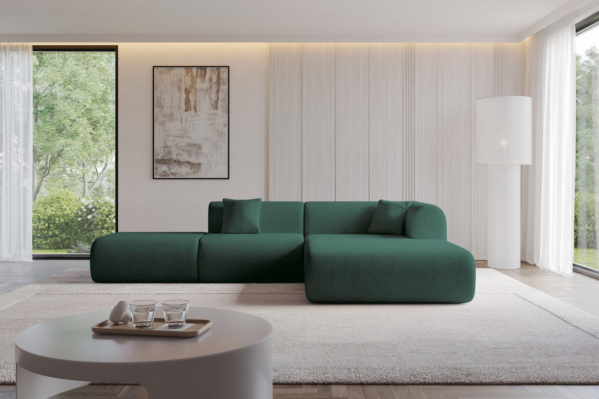 ECKSOFA Ottomane Rechts OVLY-L 289x176x71 Grün Samt - Jadegrün/Schwarz, Holzwerkstoff/Kunststoff (289/176cm) - ALTDECOR