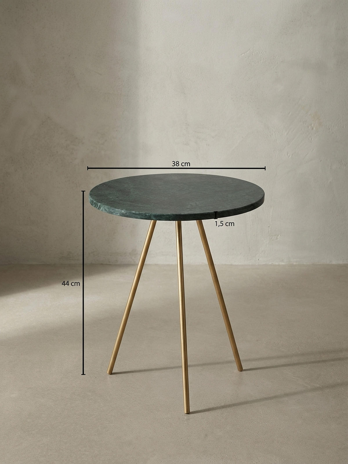 BEISTELLTISCH – Echter Marmor Grün Gold Metallbeine 38x38x44 cm - Goldfarben/Grün, Stein/Metall (38/38/44cm) - KADIMA DESIGN