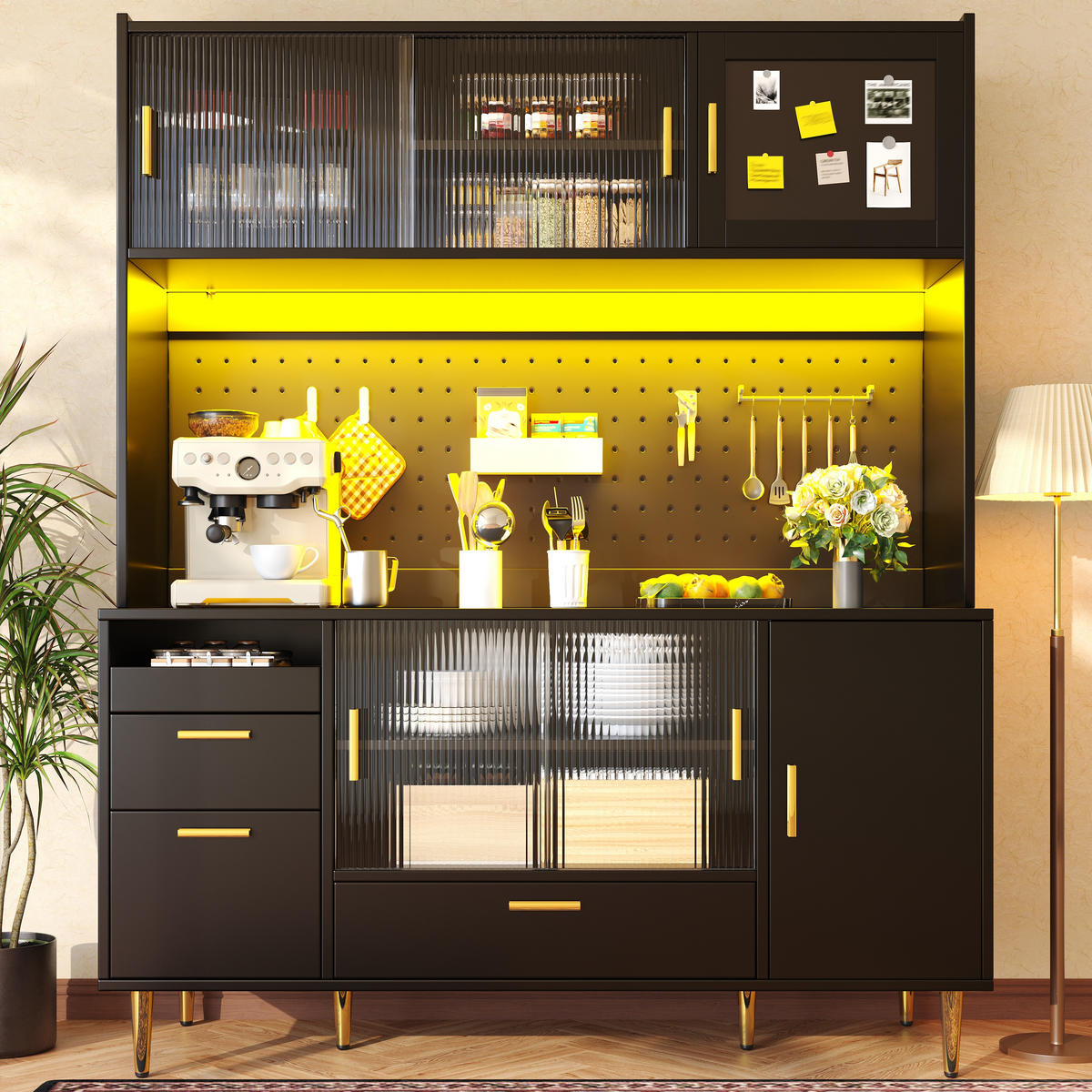 BUFFETSCHRANK Hochglanz Schwarz LED Glas Schiebetür - Schwarz, Holzwerkstoff (140/180/40cm) - FLIEKS