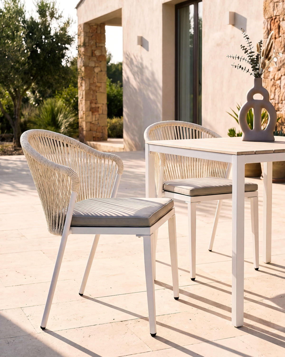 STUHL 2er-Set und Sitzkissen Metall Cremeweiß Paranea - Creme, Metall (46/80/47cm) - Beliani