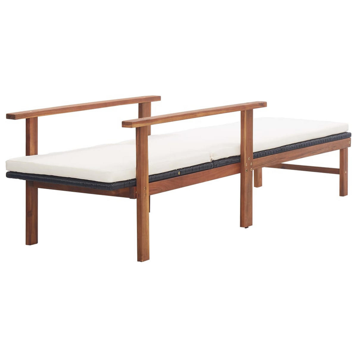 SONNENLIEGE mit Auflage Poly-Rattan Akazie Massivholz Schwarz - Schwarz, Kunststoff (55/56/200cm) - furnicato