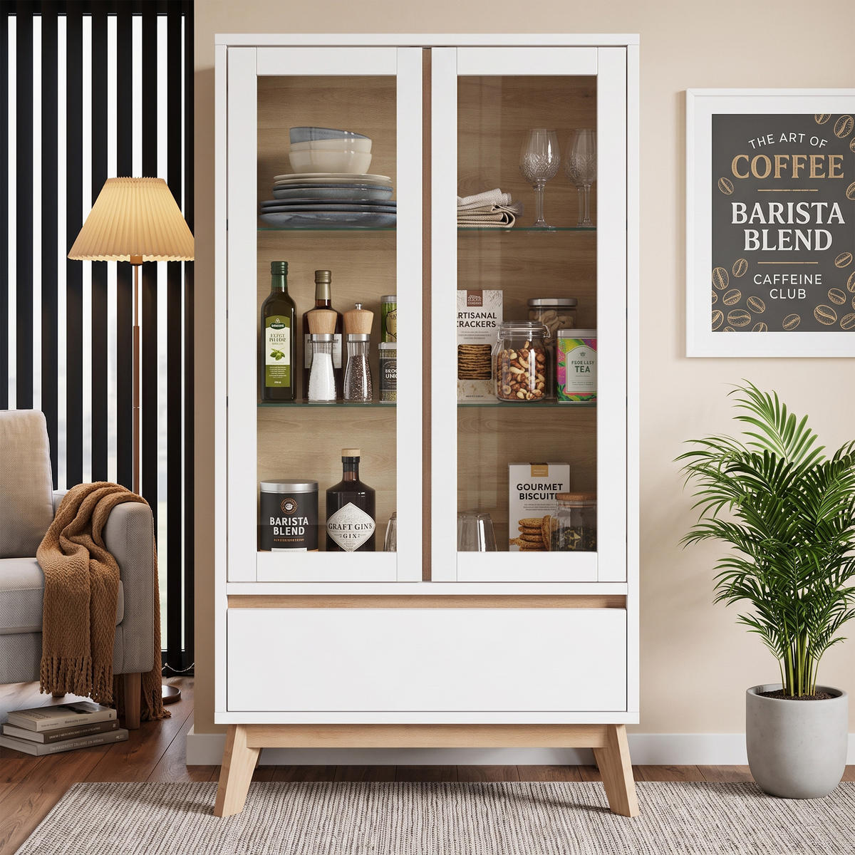KÜCHENSCHRANK 80x40x150 cm, 1 Schublade, verstellbare Einlegeböden, Weiß/Holzoptik - Weiß, Holzwerkstoff (80/150/40cm) - FOHERE