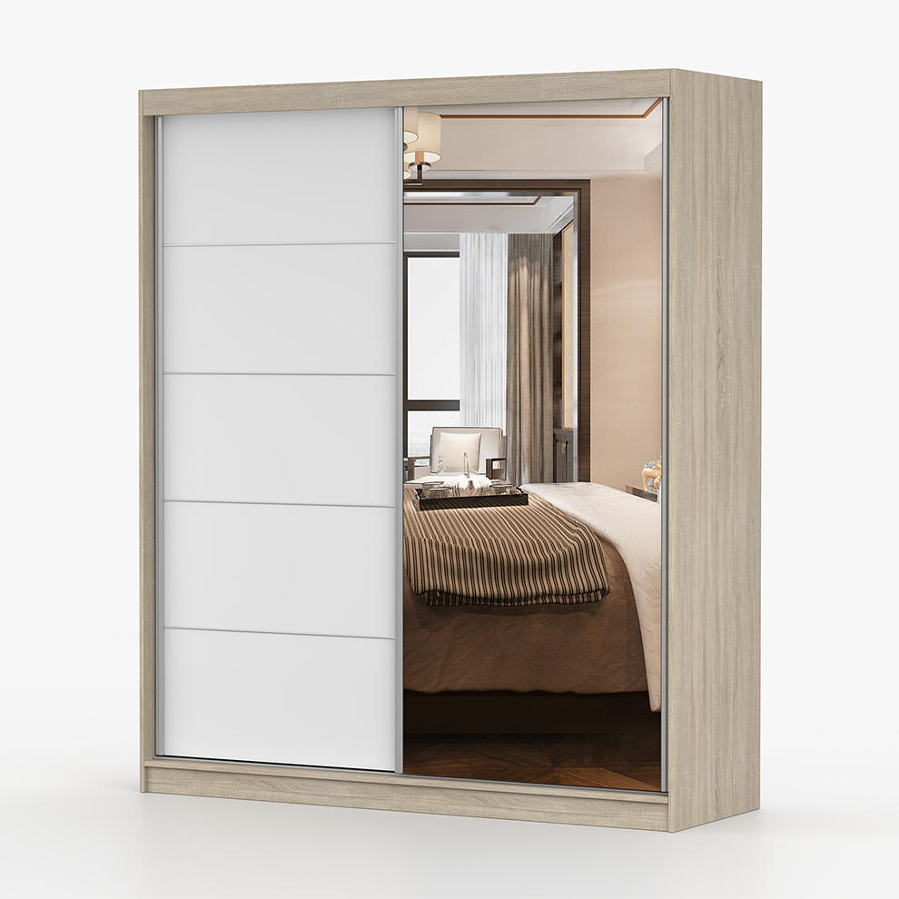 SCHWEBETÜRENSCHRANK 183/218/61 cm 2-türig Bella 03 Sonoma Eiche, Weiß - Alufarben/Weiß, Glas/Holzwerkstoff (183/218/61cm) - imoebel24