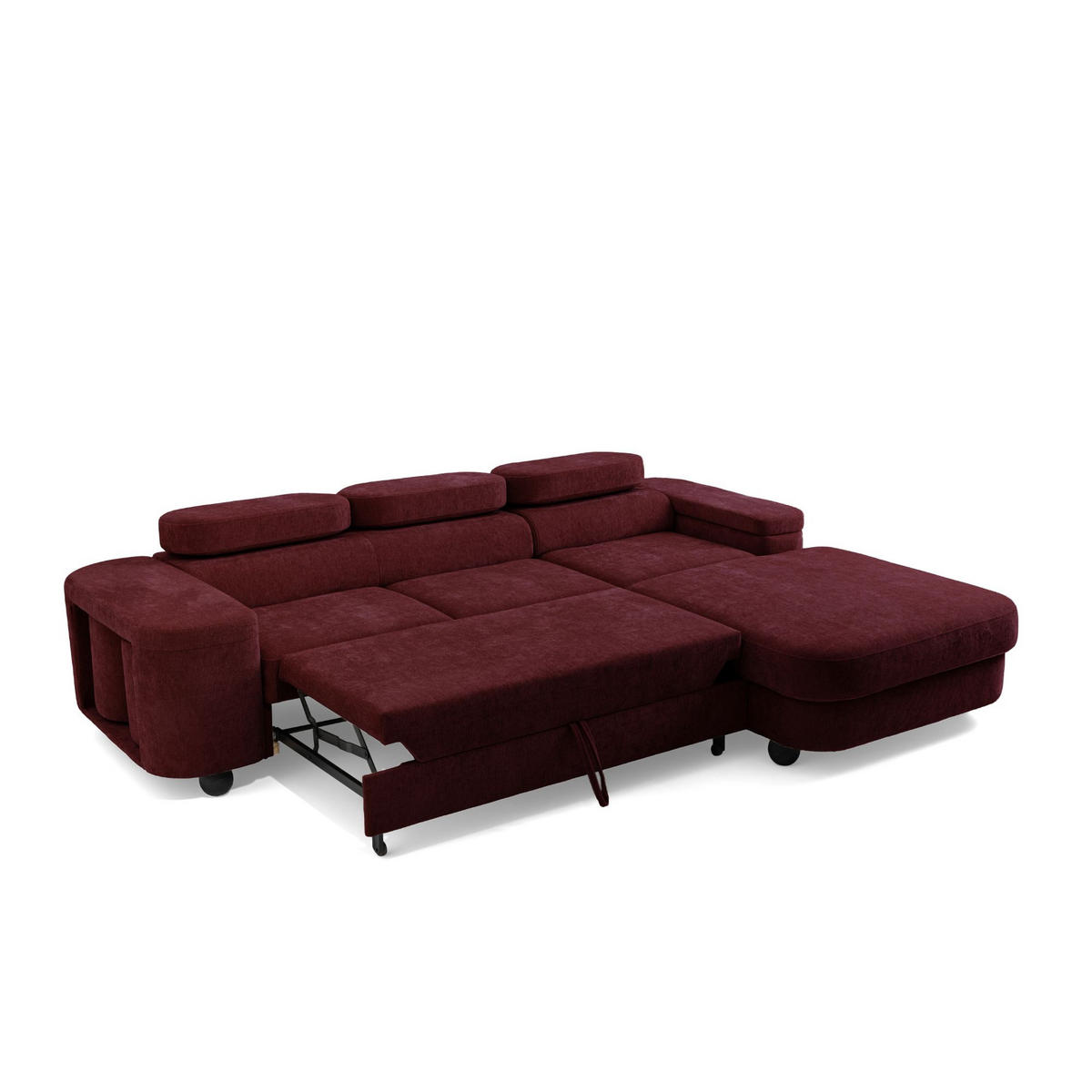 ECKSOFA LOVE L Rechts mit Schlaffunktion 124x210 Chenille Bordeaux - Bordeaux/Schwarz, Holz/Textil (205/284cm) - Muffo