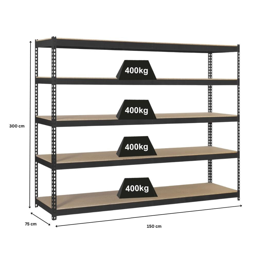 SCHWERLASTREGAL EXTREM WOOD YETI FIVE | HxBxT 300x150x75cm | Fachlast 400kg | Anthrazit - Anthrazit, Metall (150/300/75cm) - PROREGAL