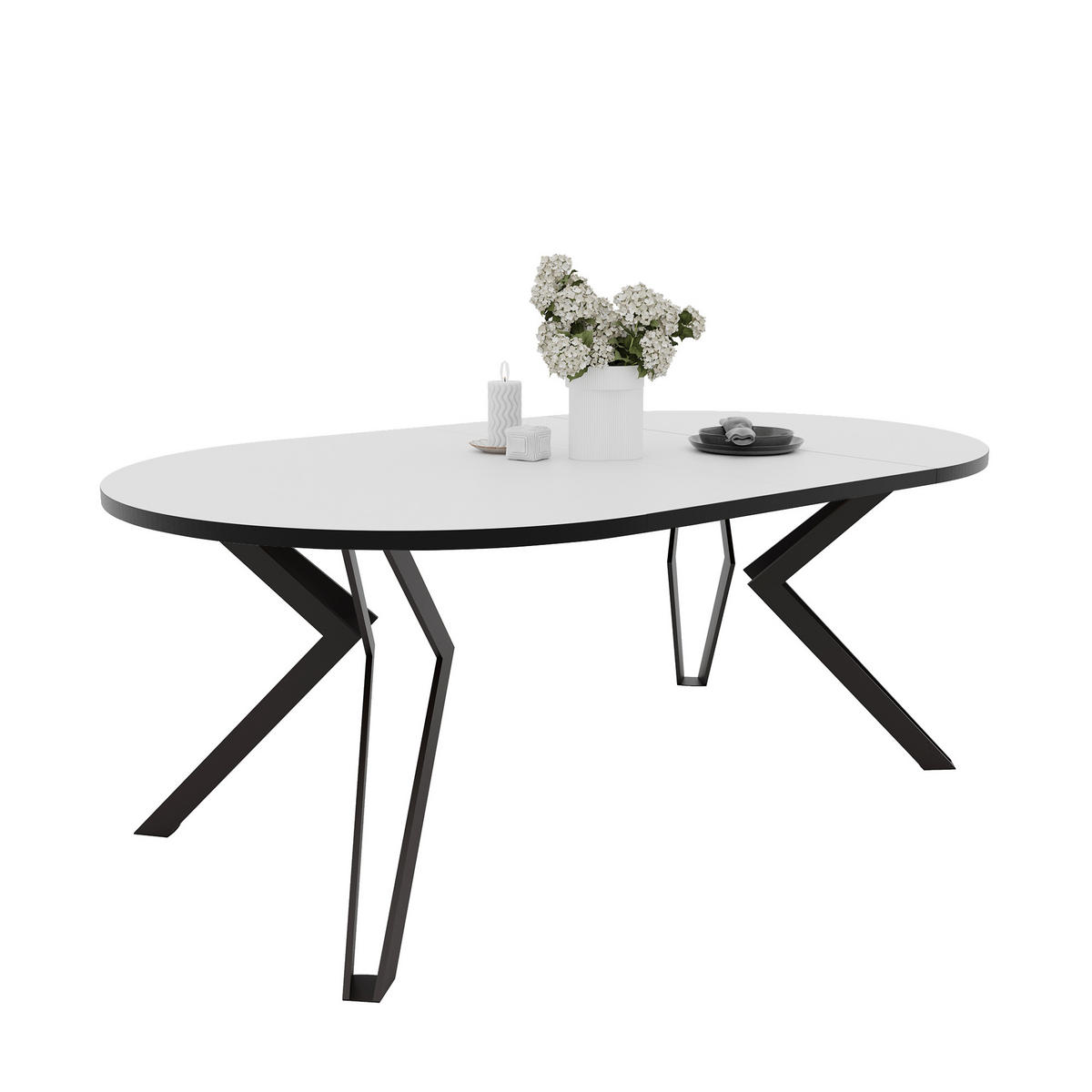 ESSTISCH ausziehbar aus MDF, Weiß - Schwarz/Weiß, Holzwerkstoff (120/120/76cm) - Idohome