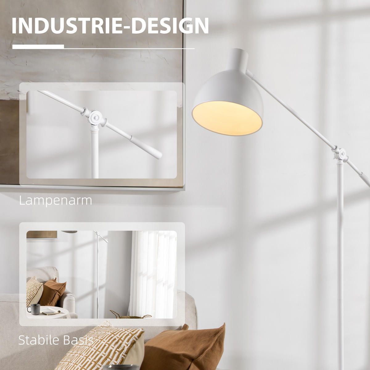STEHLAMPE höhenverstellbar, 40 W Standlampe exkl. Weiß - Weiß, Metall (30/30/155cm) - HOMCOM