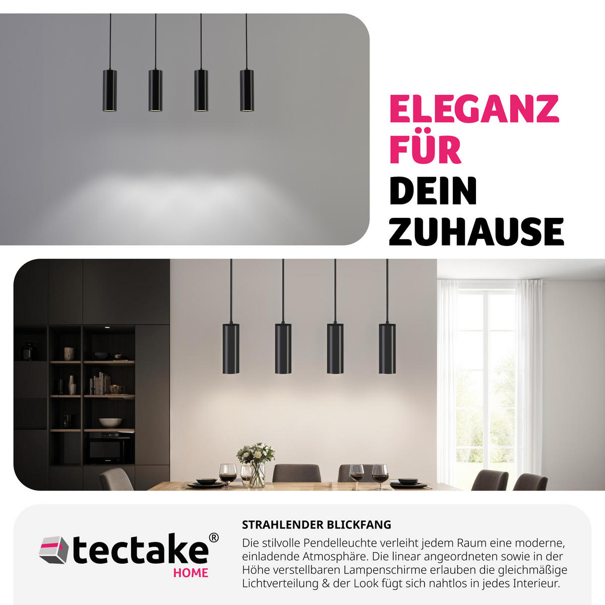 HÄNGELEUCHTE Lumea,75 x 9 x 146 cm ,schwarz - Schwarz, Metall (9/75/146cm) - tectake