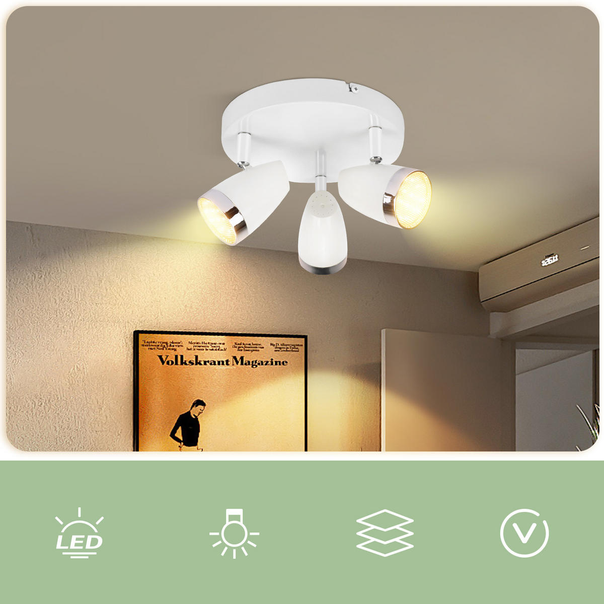 DECKENSTRAHLER Glorion 15.5/19/60 cm - Weiß, Kunststoff (60/15.5/19cm) - ZMH