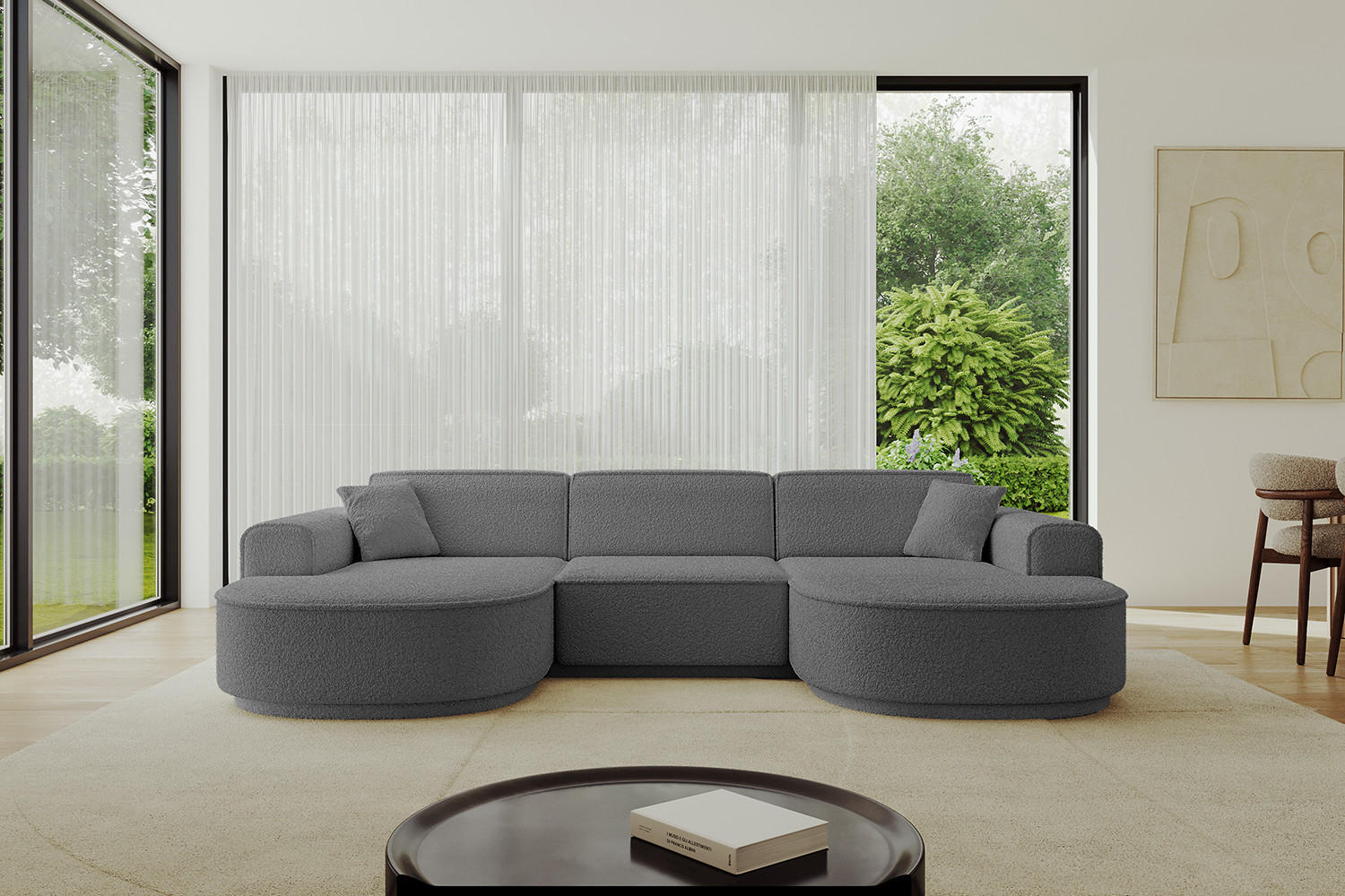 WOHNLANDSCHAFT MARI-U1-v3 - 303x171x83 cm Grau Bouclé - Schwarz/Grau, Holzwerkstoff/Kunststoff (303/83/171cm) - ALTDECOR