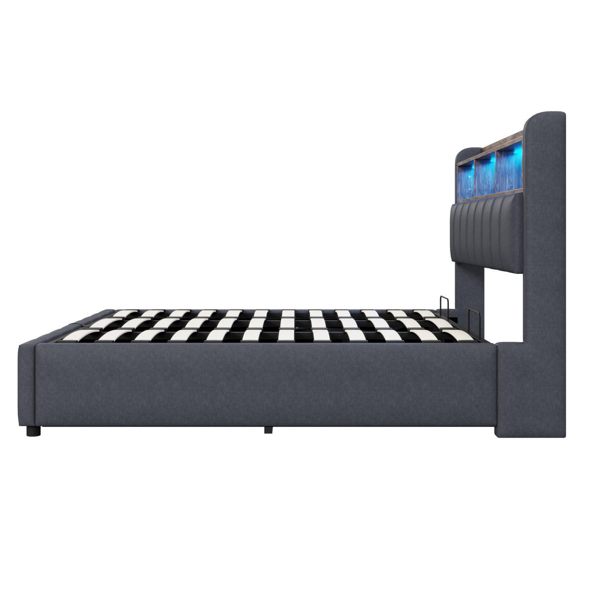 ČALOUNĚNÁ postel 180/200 cm, šedá, s LED osvětlením, USB-C a úložným prostorem - šedá, textil (180/200cm) - BEAOK