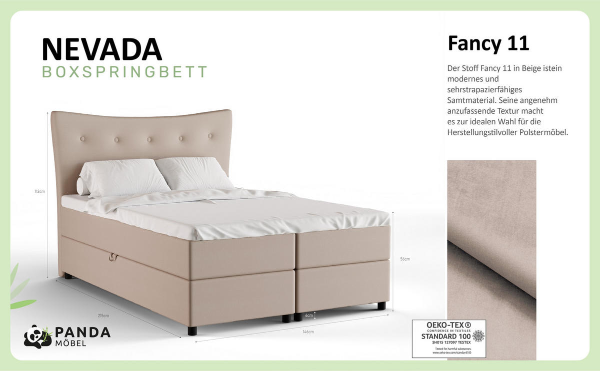 BOXBETT Nevada 140 x 200 cm Doppelbett mit hochwertiger Bonell-Matratze und Topper - cappuccino - Cappuccino, Holz (140/200cm) - Panda Möbel