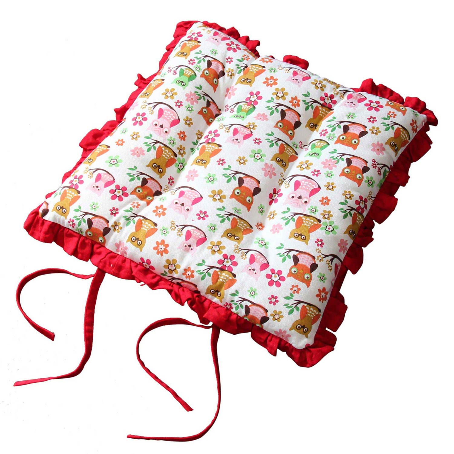 STUHLKISSEN ‚Eulen‘ mit Rüschen 40/40/5 cm - Rot, Textil (40/40/5cm) - Homescapes
