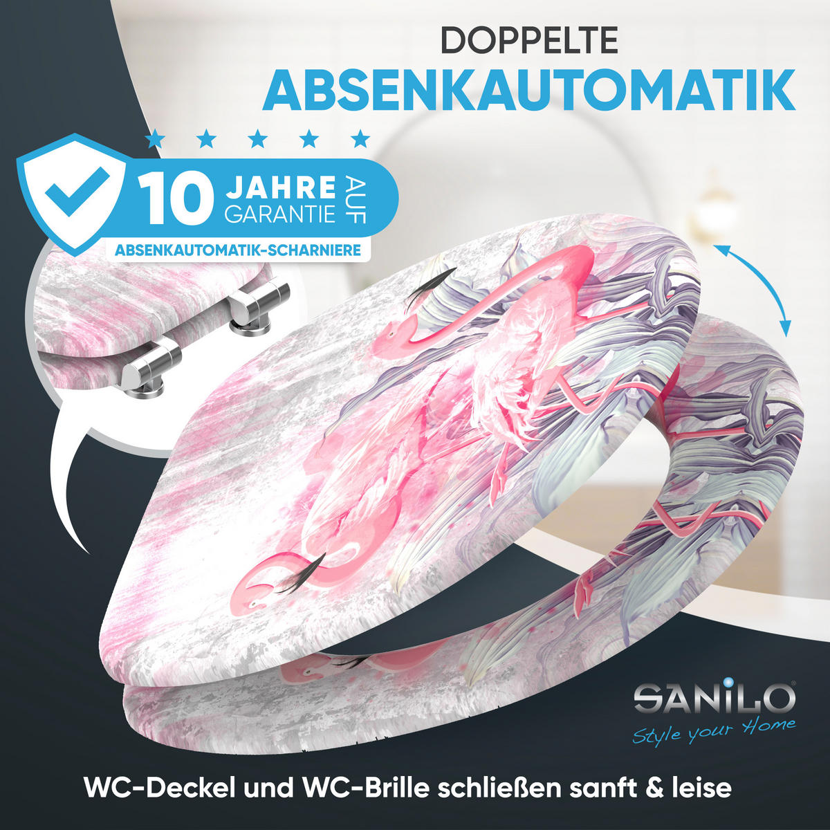 WC-SITZ mit Absenkautomatik Flamingo 2 - Pink, Holzwerkstoff (38/6/47cm) - Sanilo