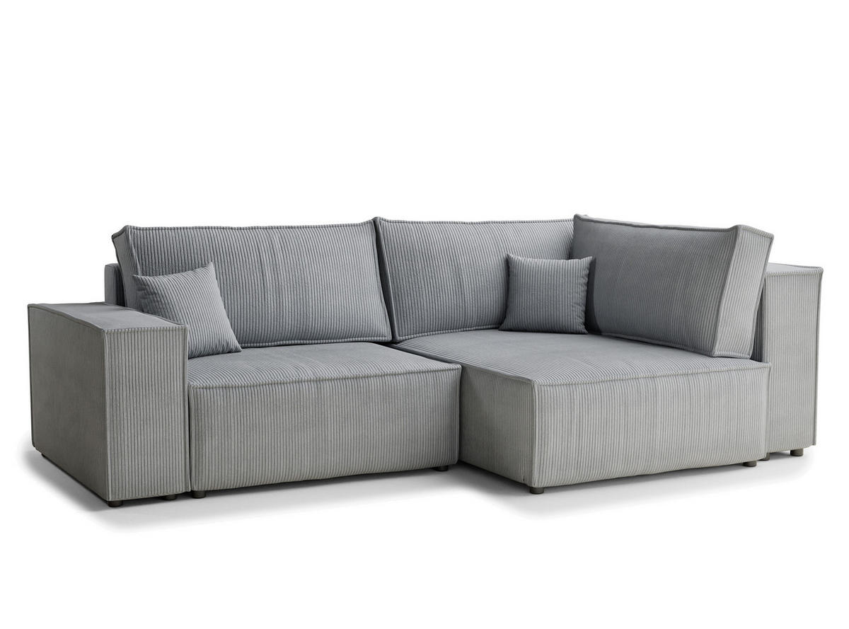 ECKSOFA MIT SCHLAFFUNKTION Tonga Hellgrau Samtstoff - Hellgrau/Schwarz, Holz/Holzwerkstoff (255/105cm) - Maison de Reve