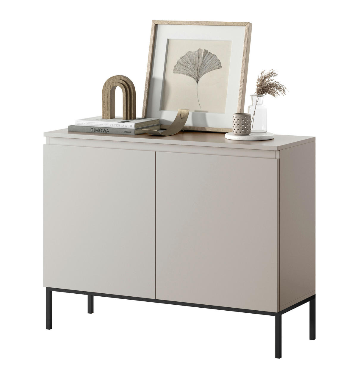 SIDEBOARD Bemmi Beige mit schwarzen Beinen 2-türig 100 cm - Beige/Schwarz, Holzwerkstoff/Metall (100/75.5/35cm) - Selsey