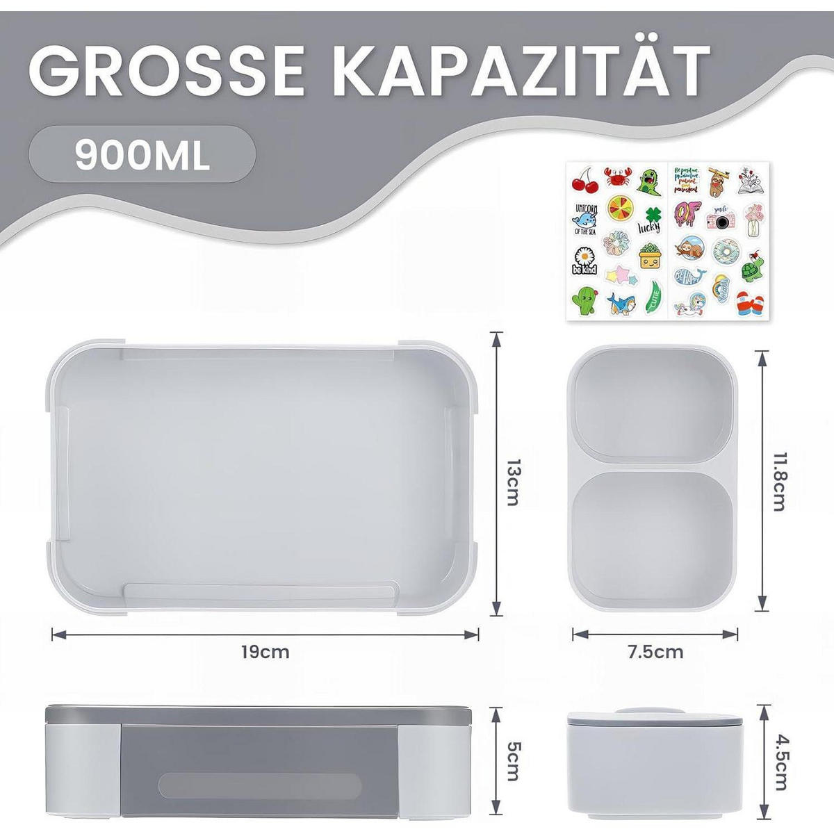 BROTDOSE 2er Set 900ml auslaufsicher mit Fächern - Multicolor, Kunststoff (13.7/10.8/19cm)