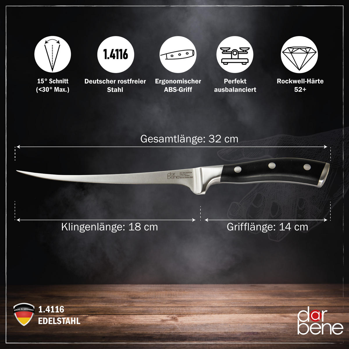 FILETIERMESSER C-Series ABS-Griff 32cm - Alufarben, Metall (32cm) - DarBene