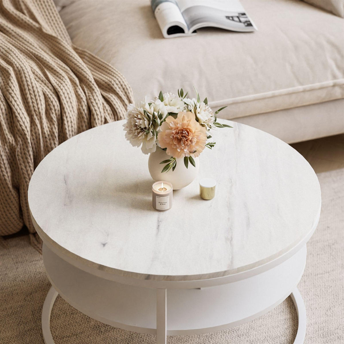 COUCHTISCH CIRI SLIM LEVANTO mit Regal - Weiß, Holzwerkstoff (60/60/42cm) - Lookway