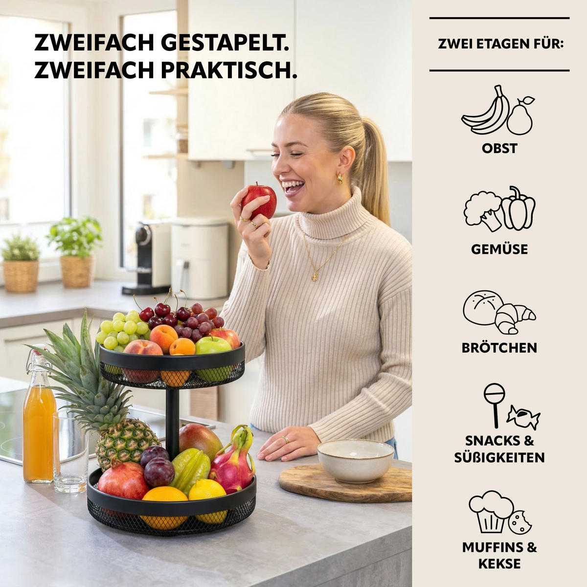 OBSTKORB, schwarz, Metall - Schwarz, Metall (31.5cm) - eluno