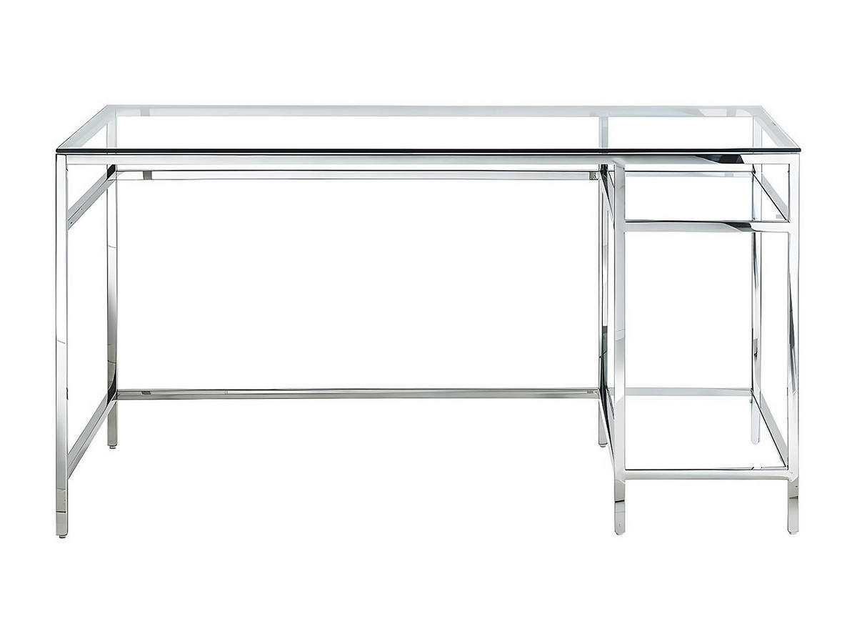SCHREIBTISCH mit 2 Ablagen - Glas & Stahl - Silberfarbe - TIZIO - Transparent, Glas (140/60/75cm) - Pascal Morabito
