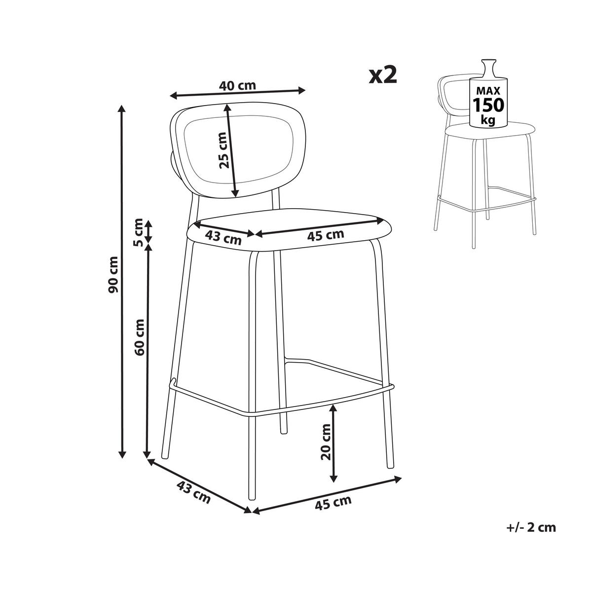BARSTÜHLEN 2er-Set Naturfarben Mayetta - Schwarz/Naturfarben, Textil (45/90/43cm) - Beliani