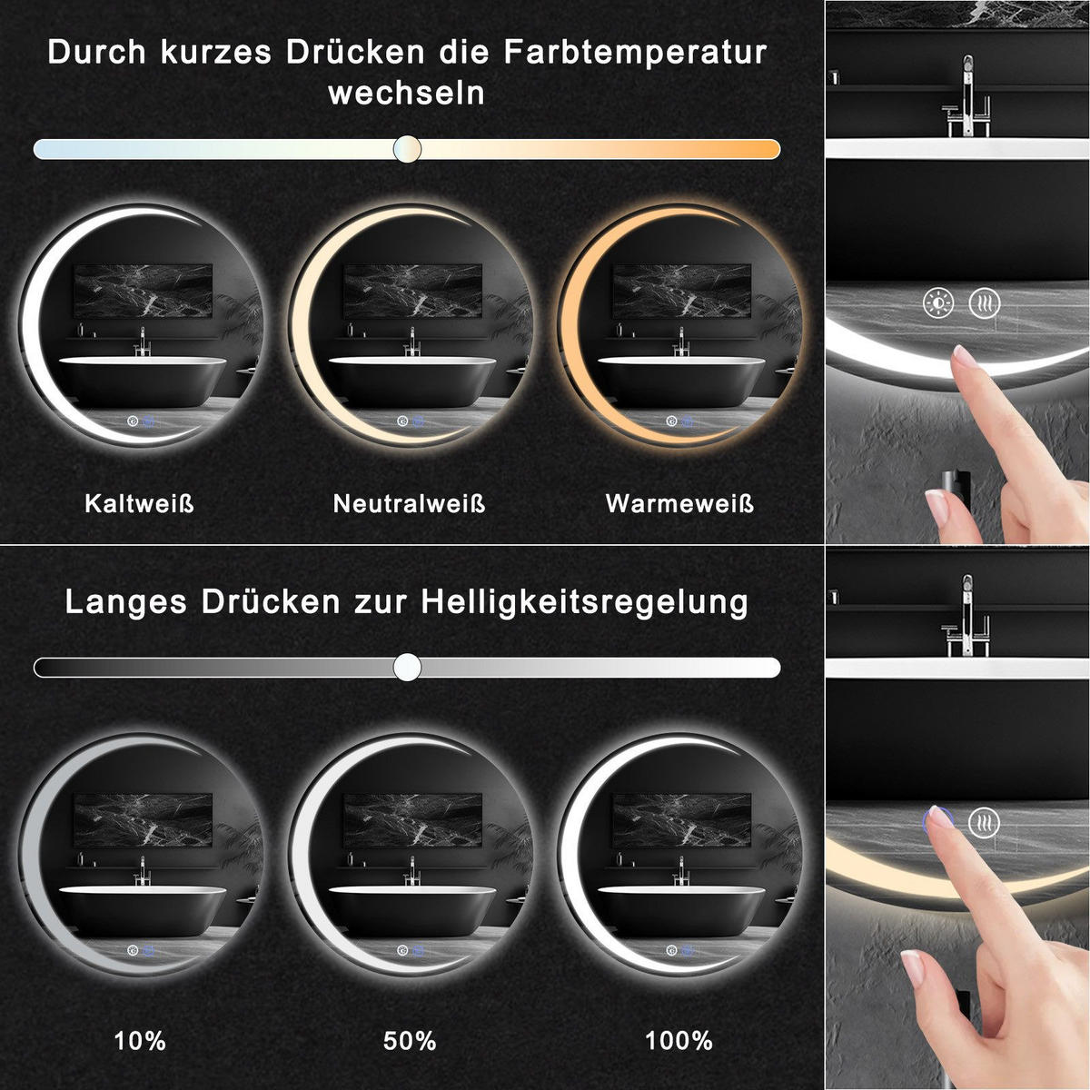 BADEZIMMERSPIEGEL Redinger mit LED-Leuchte Ø60 cm - Weiß, Glas (60/2.4/60cm) - Nettlife