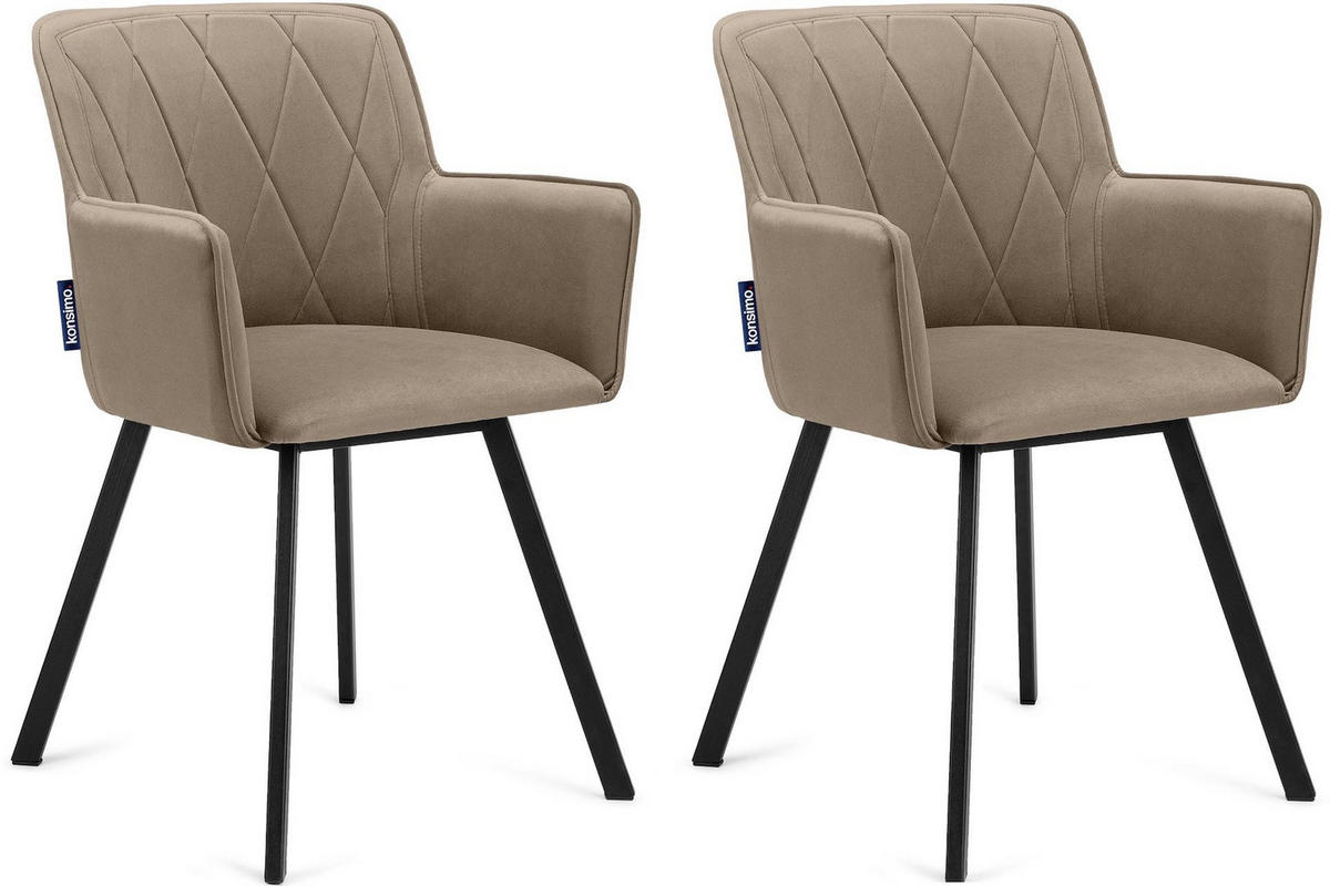 ESSZIMMERSTUHLE PYRUS 2-tlg Velours-Sitz, Beige - Beige/Schwarz, Textil/Metall (56/84/46cm) - KONSIMO®