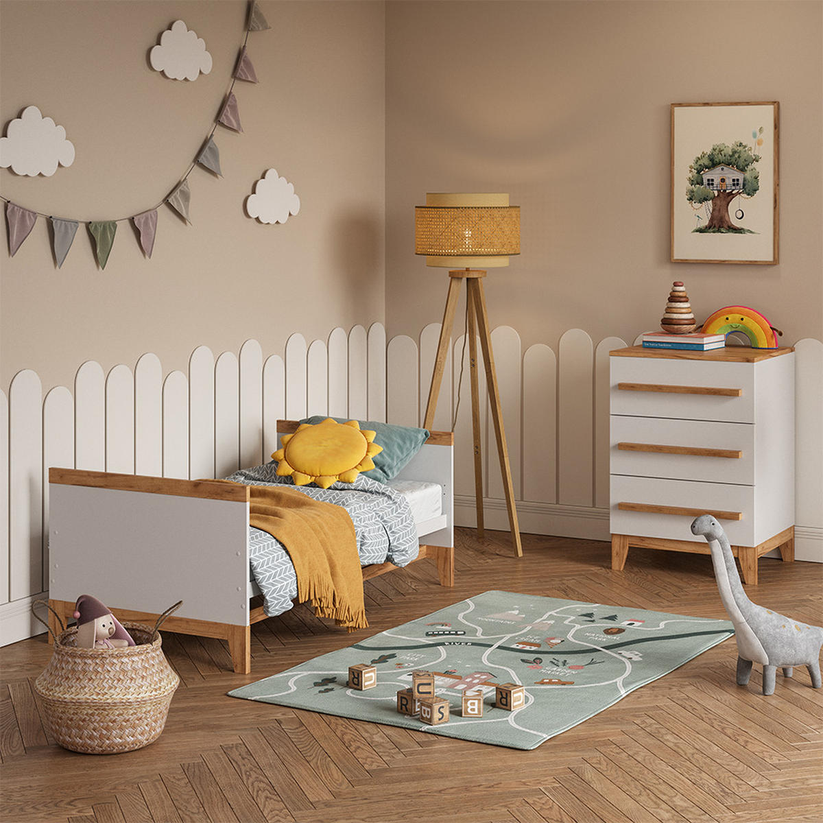 KOMMODE Malia Weiß/Artisan 60 x 88 cm mit 3 Schubladen - Weiß, Holzwerkstoff (60/88/53.4cm) - VitaliSpa