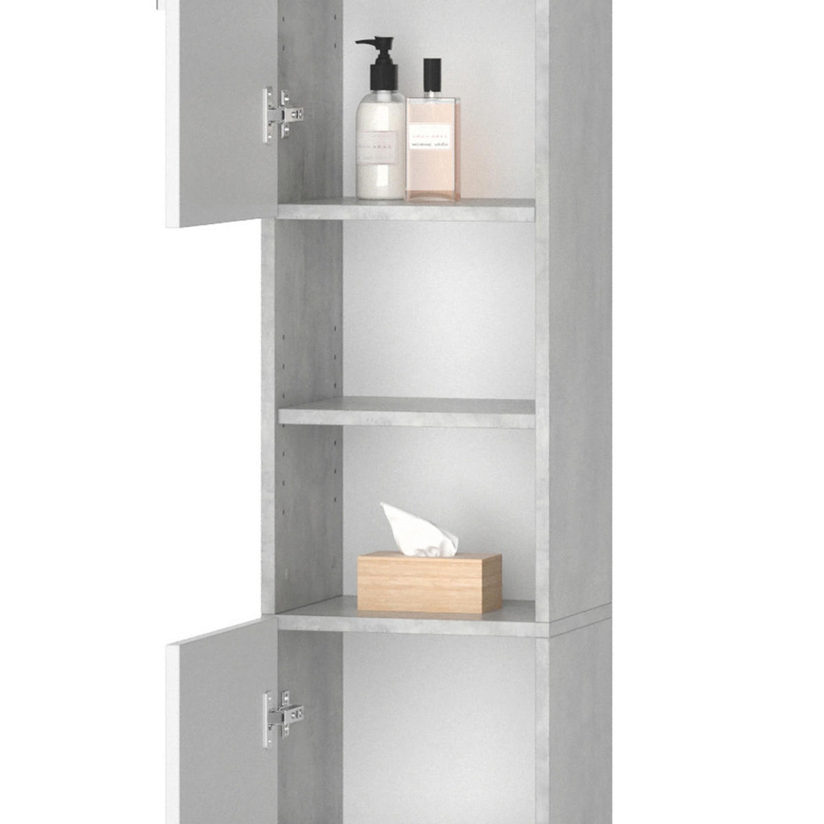 BADSCHRANK Luis Beton 32 x 190 cm - Weiß/Grau, Holzwerkstoff (32/190/25.8cm) - Vicco