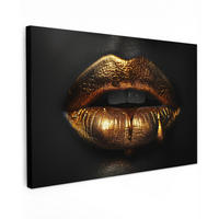 LEINWANDBILD Frau - Porträt - Lippen - Gold - Schwarz 30x20 cm - Schwarz, Textil (30/20cm) - MuchoWow