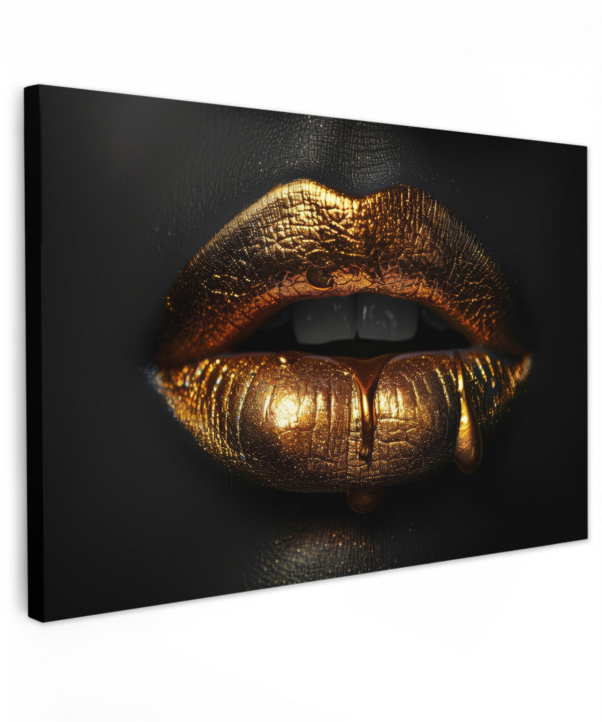 LEINWANDBILD Frau - Porträt - Lippen - Gold - Schwarz 30x20 cm - Schwarz, Textil (30/20cm) - MuchoWow