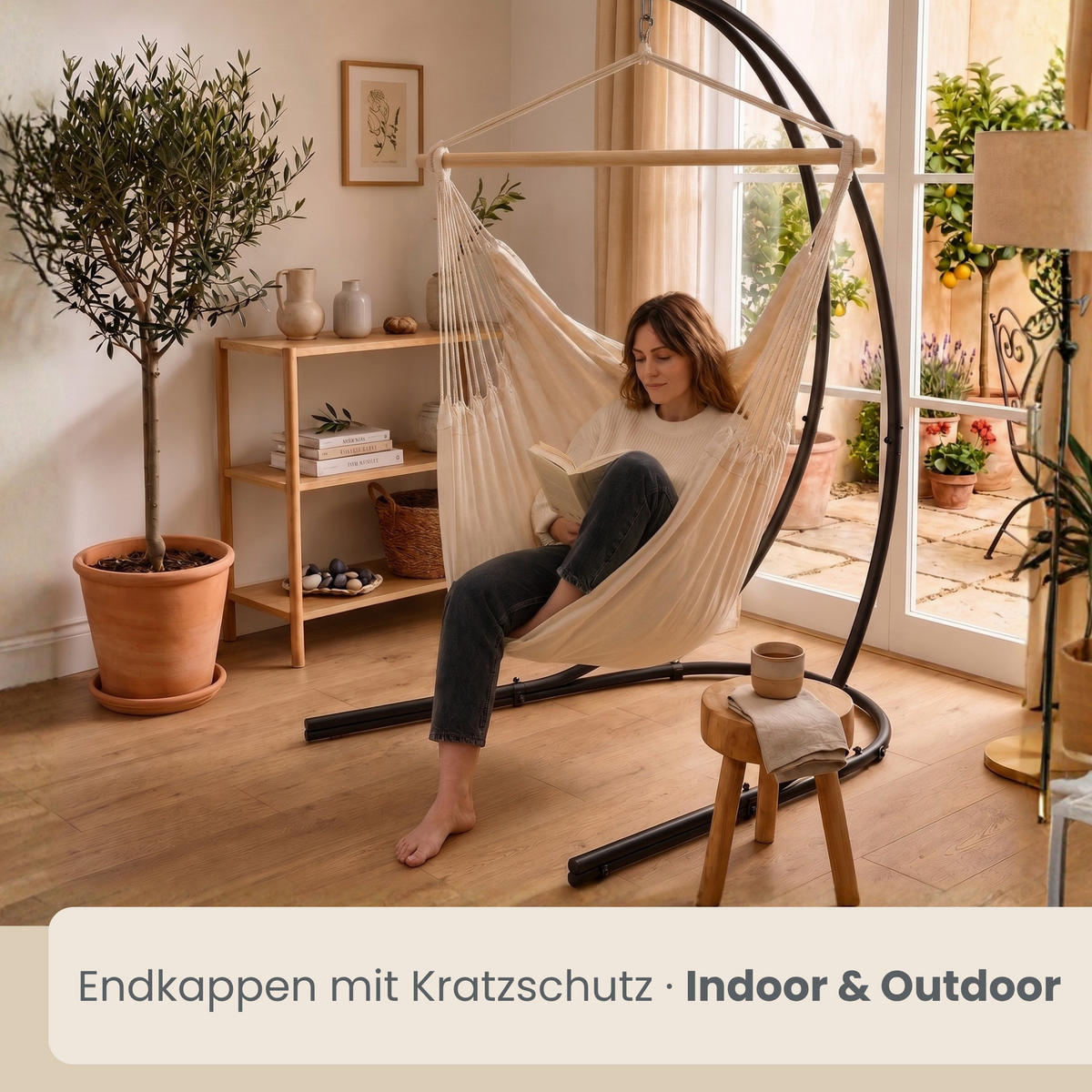 XL HÄNGESTUHL mit Gestell 210/140 cm, Beige/Schwarz - Beige, Textil (140/210/160cm) - Amanka
